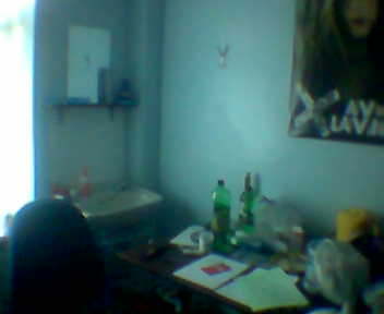 The desk and a poster